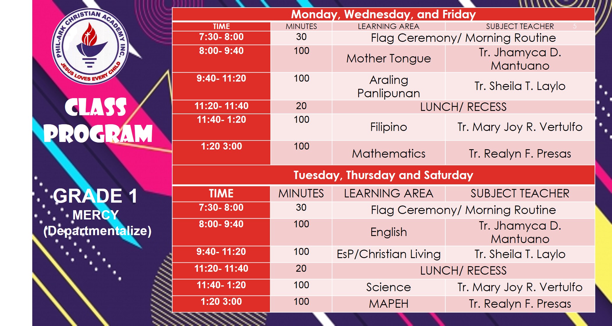 Grade 1-Class Program