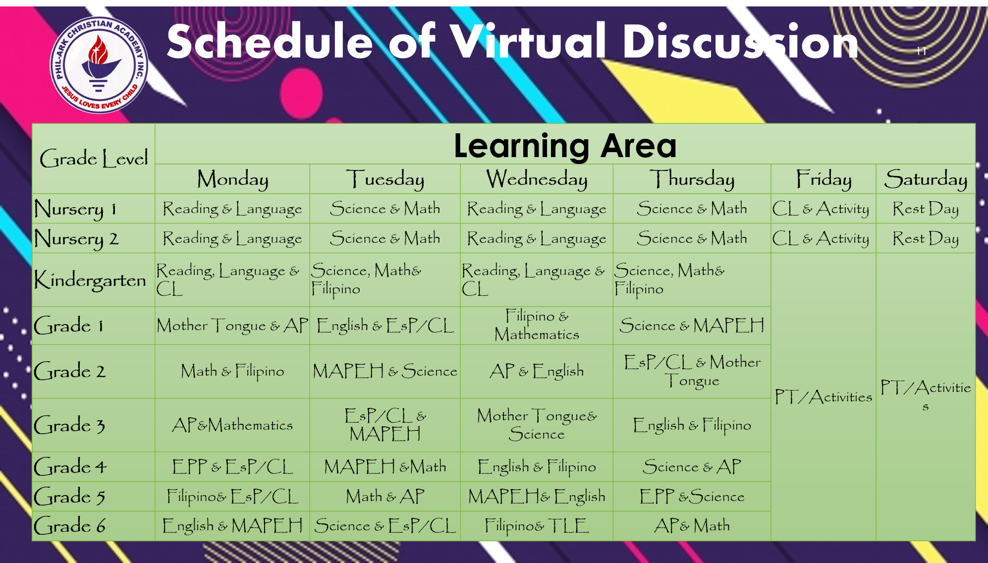 virtual discussion schedule